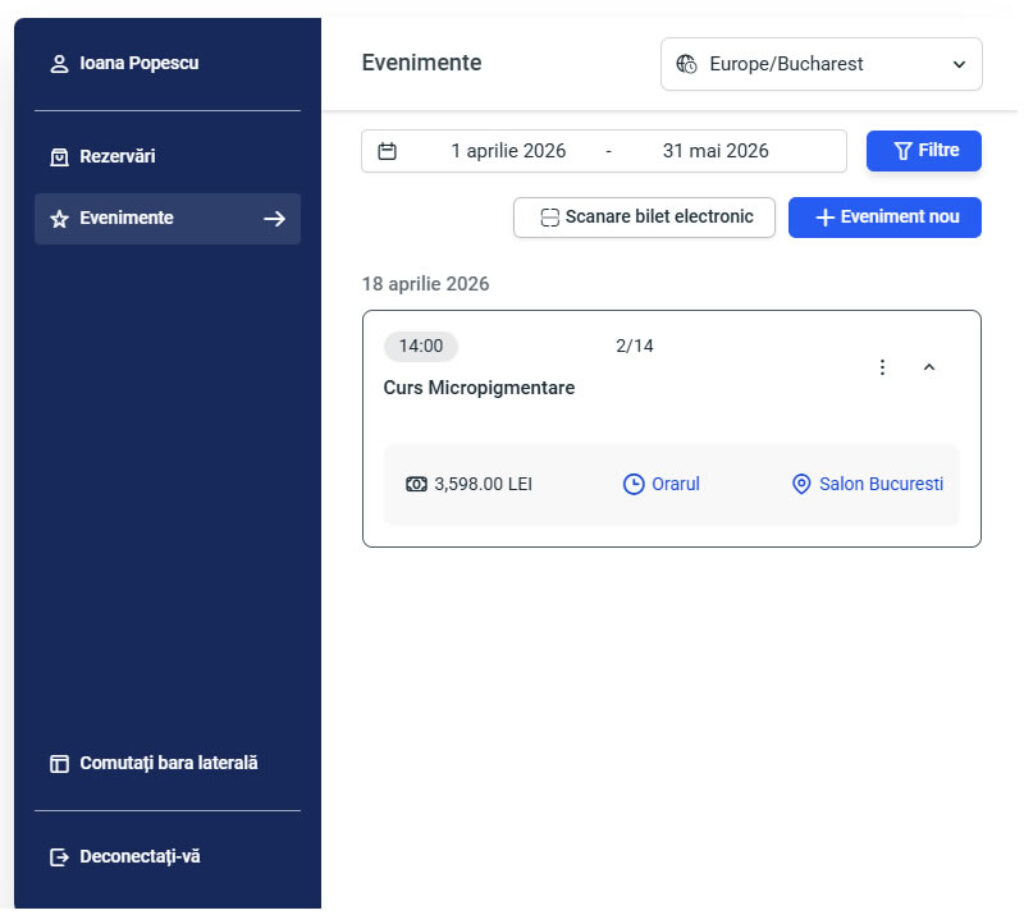 panou administrare angajat evenimente