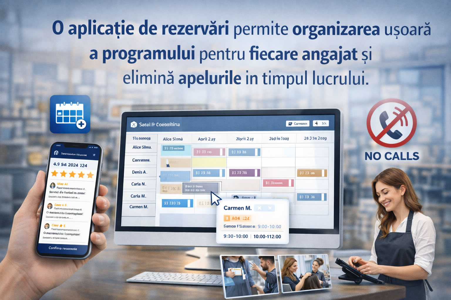 O aplicație de rezervări permite organizarea ușoară a programului pentru fiecare angajat