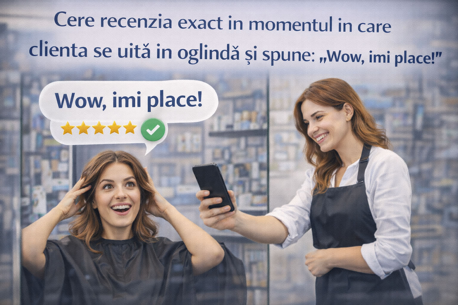 Cere recenzia exact în momentul în care clienta se uită în oglindă și spune: „Wow, îmi place!”