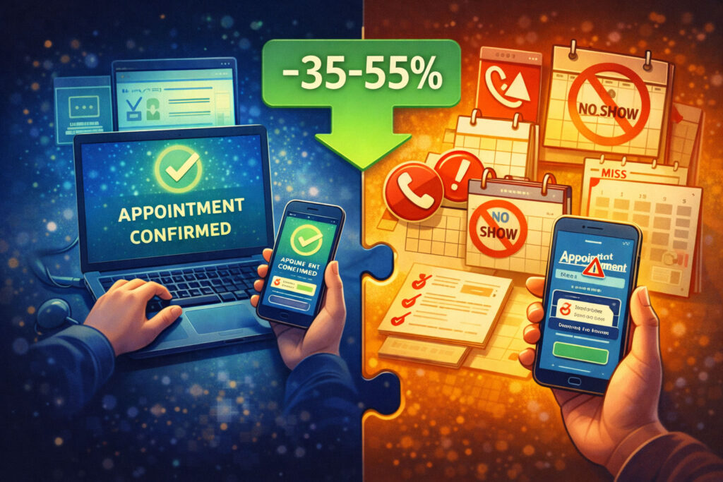 Studiile comparative arată o reducere de 35-55% a ratei de no-show pentru programări online versus cele telefonice.
